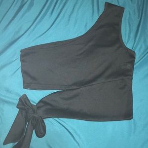 Black One Shoulder Top with Side Tie Detail